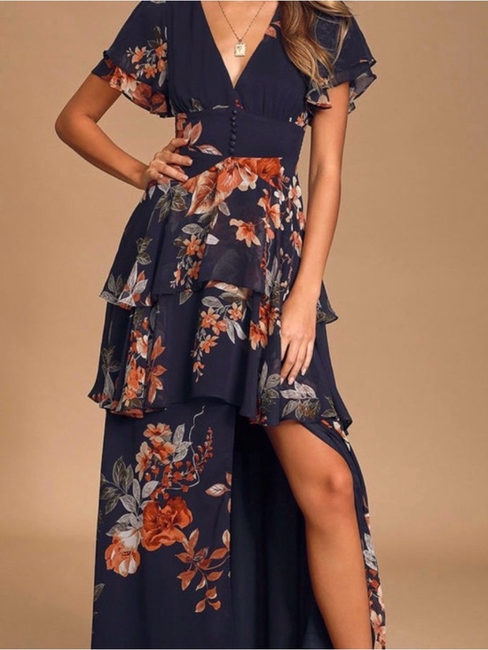 Lulus Dresses & Skirts - Lulu’s Midnight Mood Navy Blue Floral Print Tiered Maxi Dress